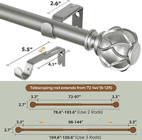 Qouara 1 Inch Curtain Rod Telescoping Single Drapery Rod 72 to 144 Inches (6-12 Feet), Antique Silver Curtain Rods for Windows 69 to 140 Inches, Netted Texture Finials