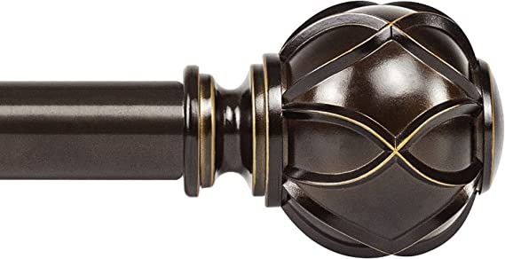 Qouara 1 Inch Curtain Rod Telescoping Single Drapery Rod 72 to 144 Inches (6-12 Feet), Antique Silver Curtain Rods for Windows 69 to 140 Inches, Netted Texture Finials