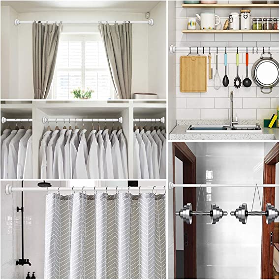 Higswor Shower Curtain Rod Tension - 40-72 Inch Never Rust Non-Slip Spring Tension Curtain Rod No Drilling Stainless Steel Curtain Rod Use Bathroom Kitchen